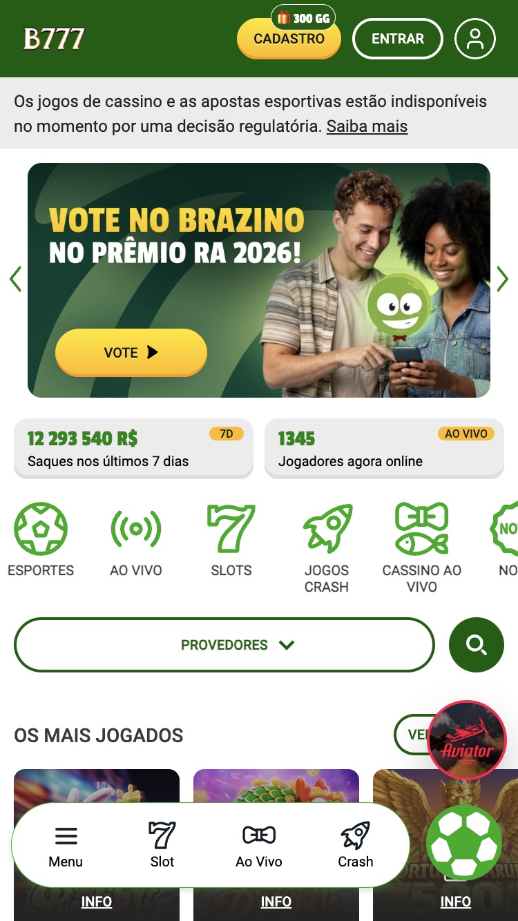 Cadastro no Brazino777 Casino passo 1