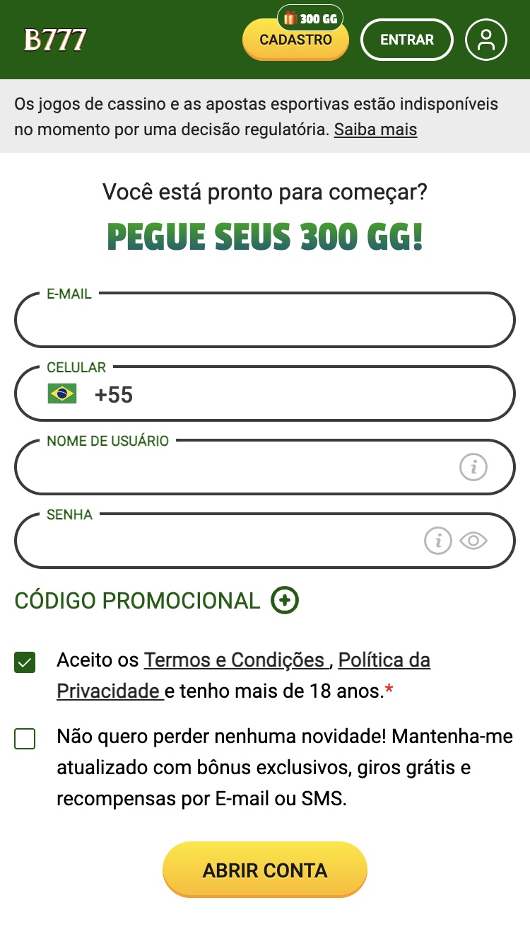 Cadastro no Brazino777 Casino passo 3